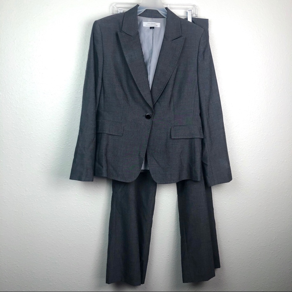 Tahari gray pantsuit 2 piece jacket pants set, 14